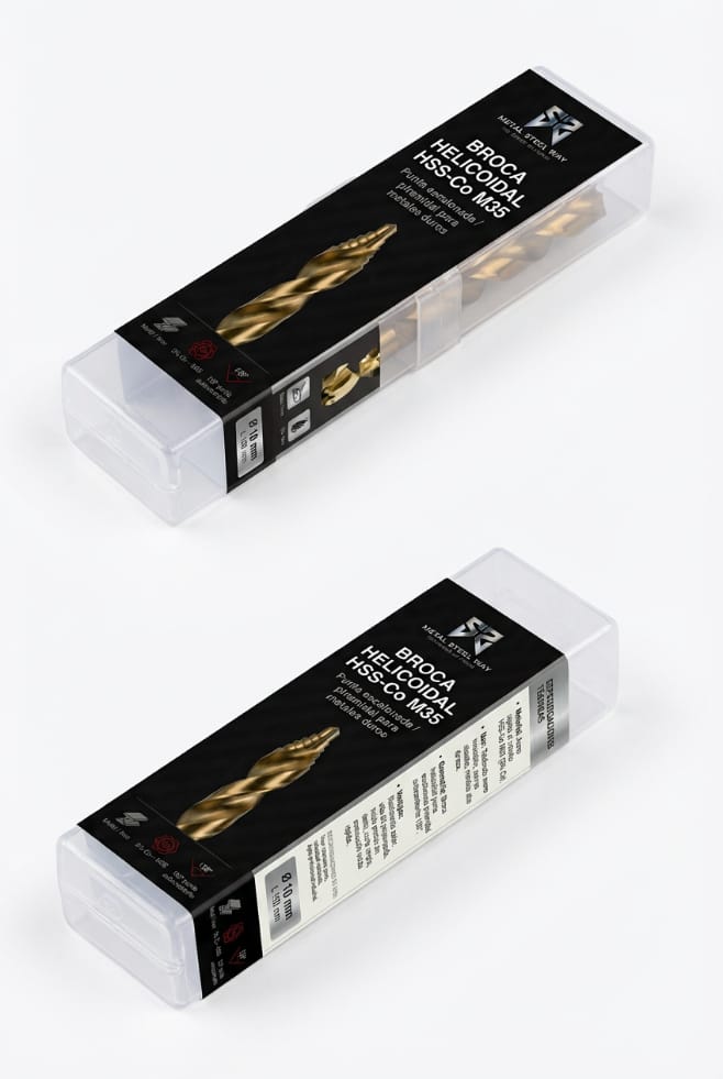 Broca Helicoidal HSS-Co M35 desde 4mm hasta 13mm — Punta Piramidal Escalonada para Metal e Inox