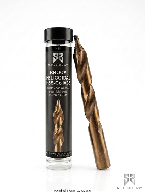 Pack 4 Brocas Premium HSS-Co M35 de punta piramidal escalonada— 6mm, 7mm, 8mm y 9mm